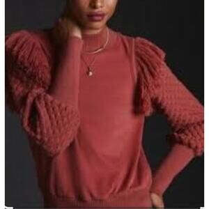 Anthropologie Dolan Fringed Bubble Sleeve Knit Sweater Size Xs